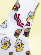 Breakfast Food Crew Socks – Fun Burger, Bacon & Egg Pattern