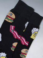 Breakfast Food Crew Socks – Fun Burger, Bacon & Egg Pattern