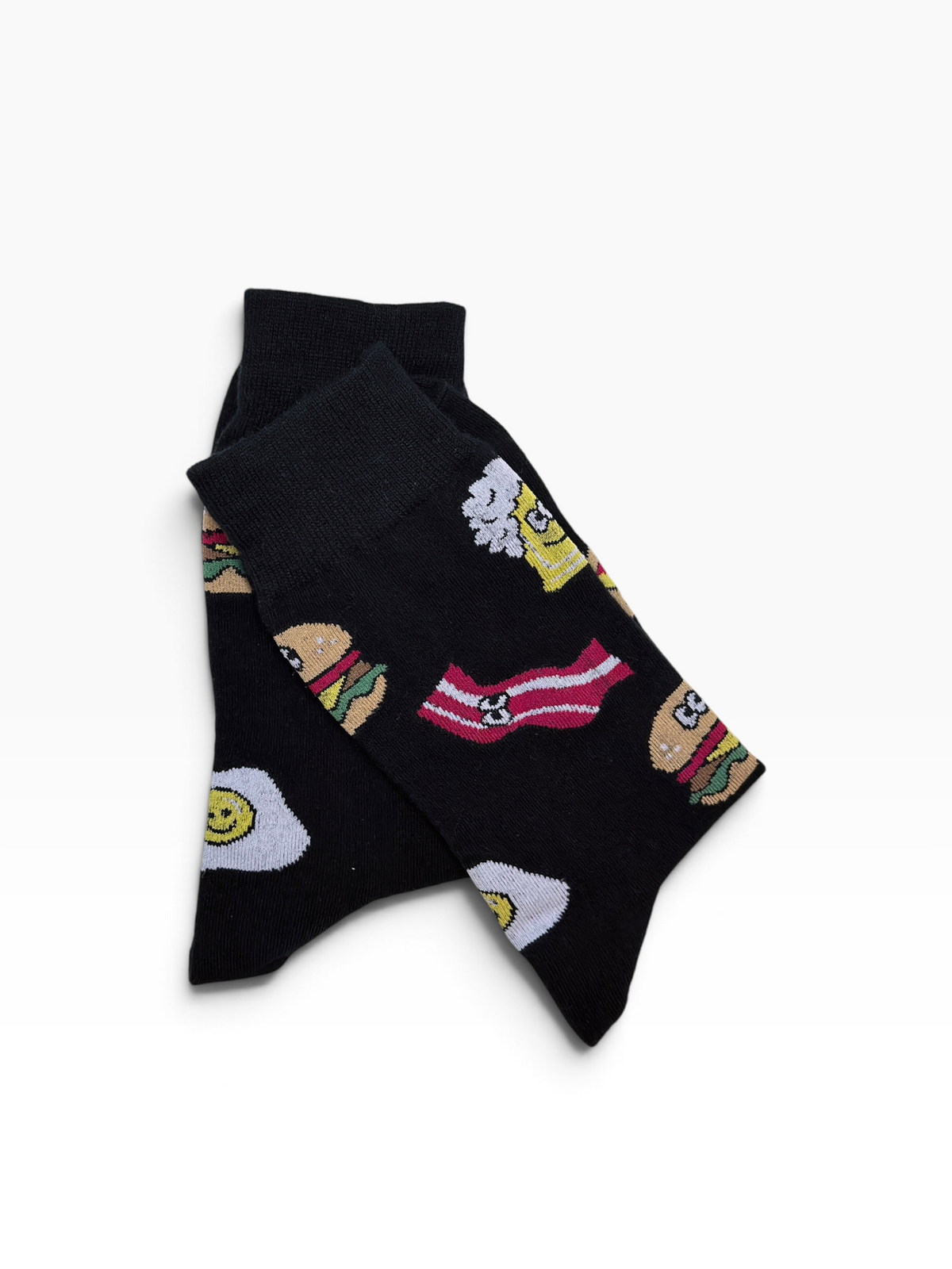 Breakfast Food Crew Socks – Fun Burger, Bacon & Egg Pattern