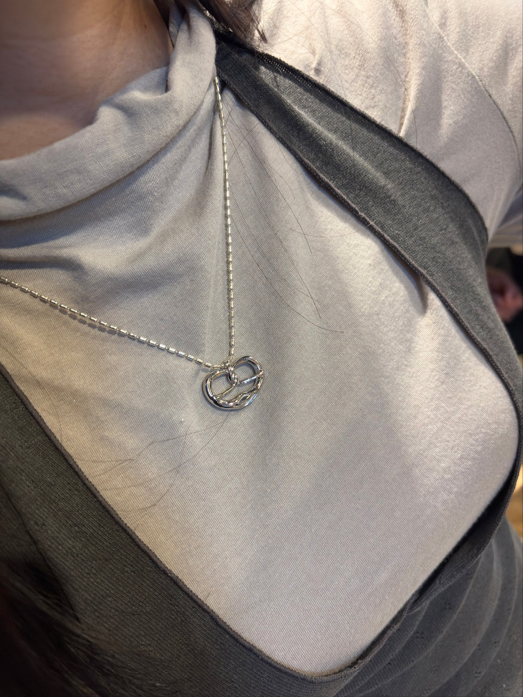 Sterling Silver Pretzel Necklace | Rhodium Finish | 925
