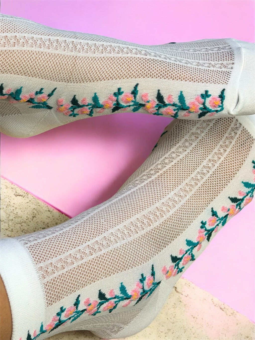 Women's Crew Socks - See Through Mesh Romantic Flower One Size