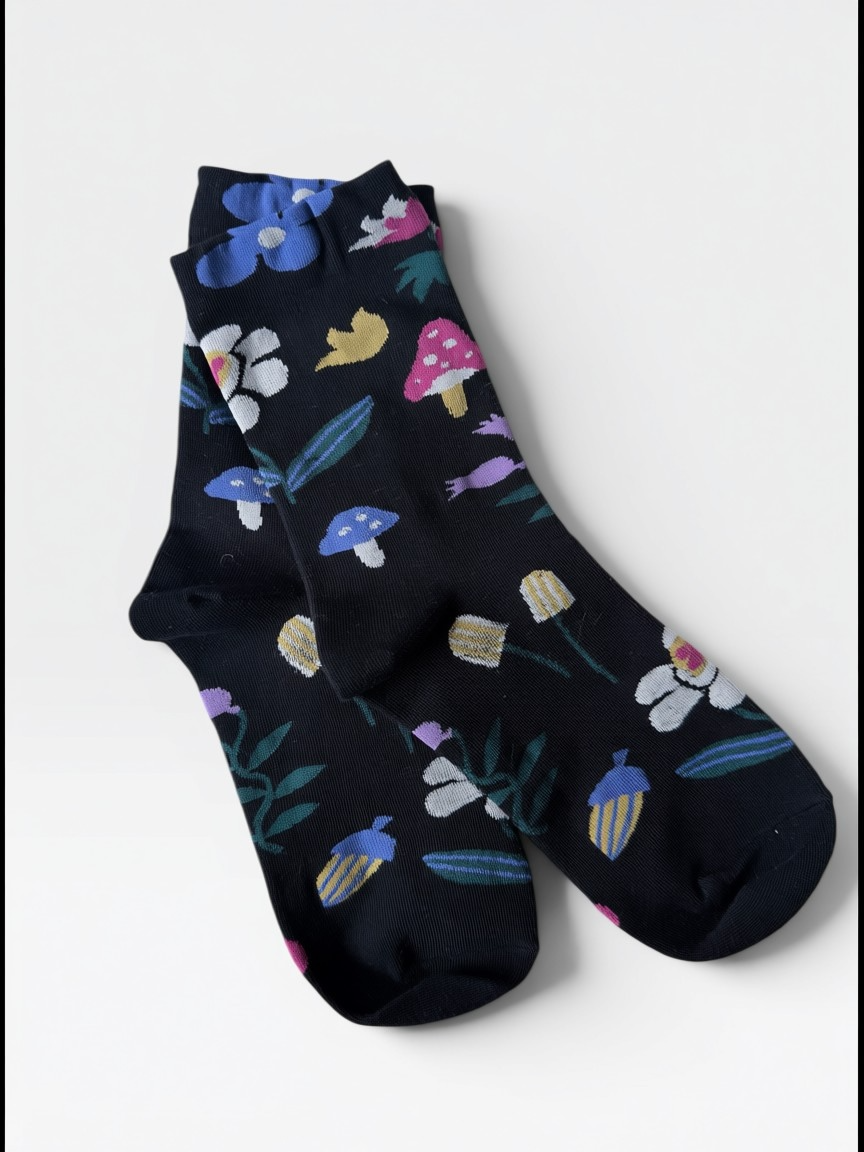 Autumn Floral Cotton Crew Socks