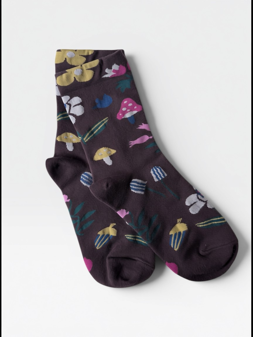 Autumn Floral Cotton Crew Socks